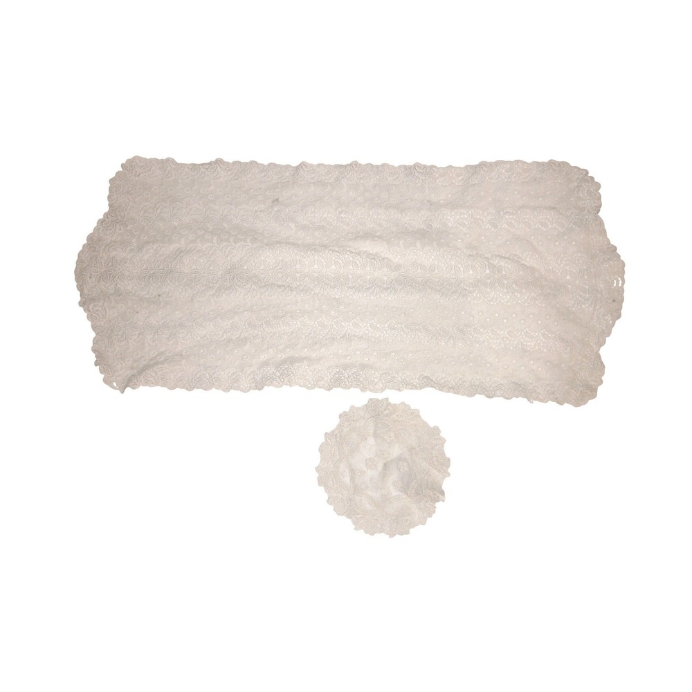 Vtg Ecru Cream Floral Eyelet Lace Dresser Scarf Runner 30x13.5 & Doily 2pc Set